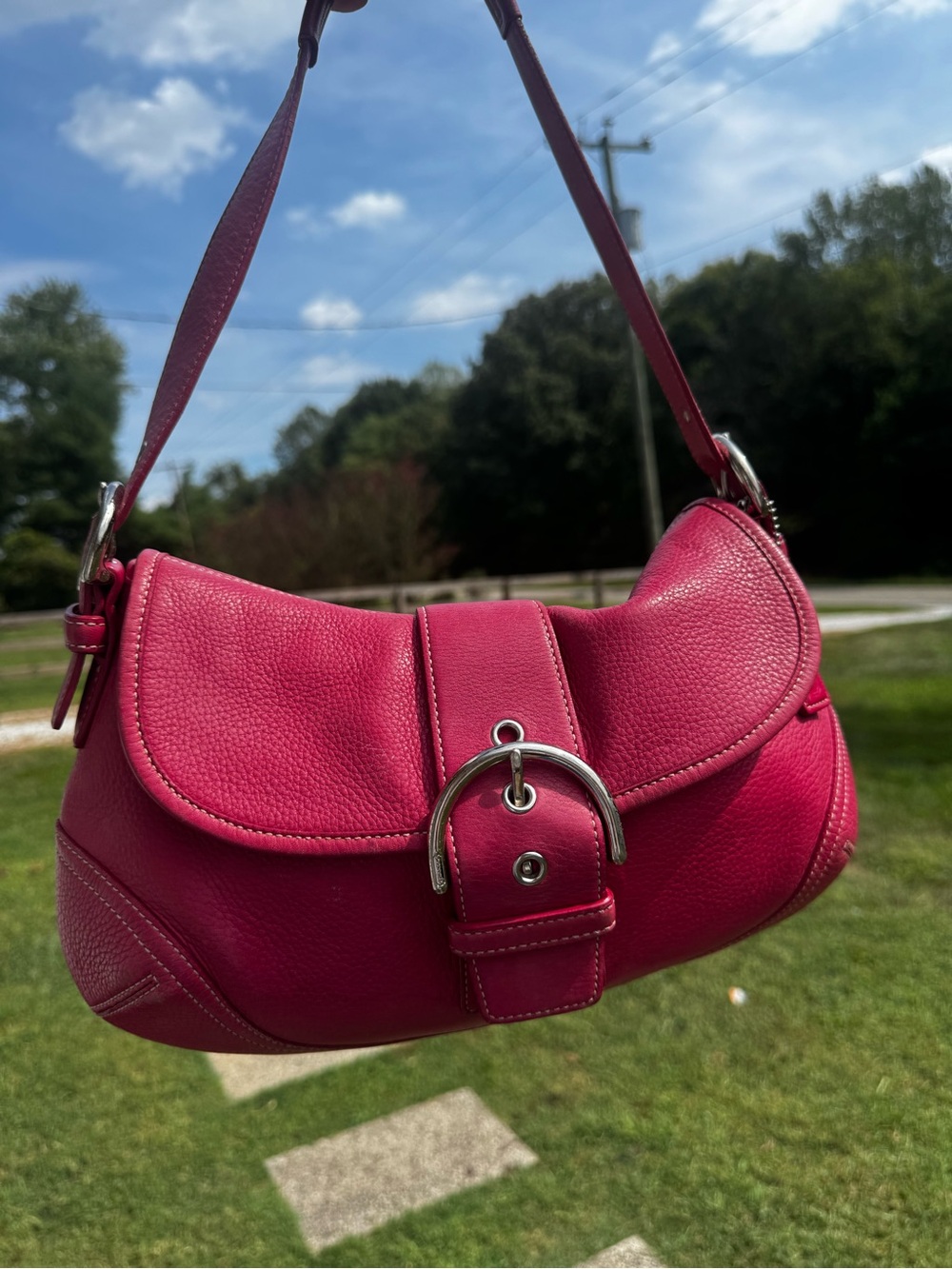 Coach Pink Shoulder Soho Bag with Buckle Accent